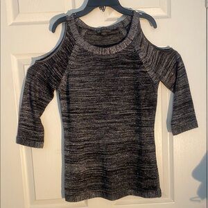 Armani Exchange Black and Silver Off-the-Shoulder Sweater